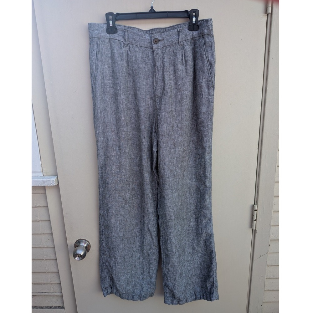 Lands End Women's High Rise 100% Linen Wide Leg Pants Gray Size 12